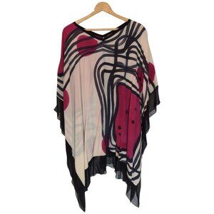 Nora Lottie Abstract Poncho Top Womens One Size Boho Art to Wear Statement